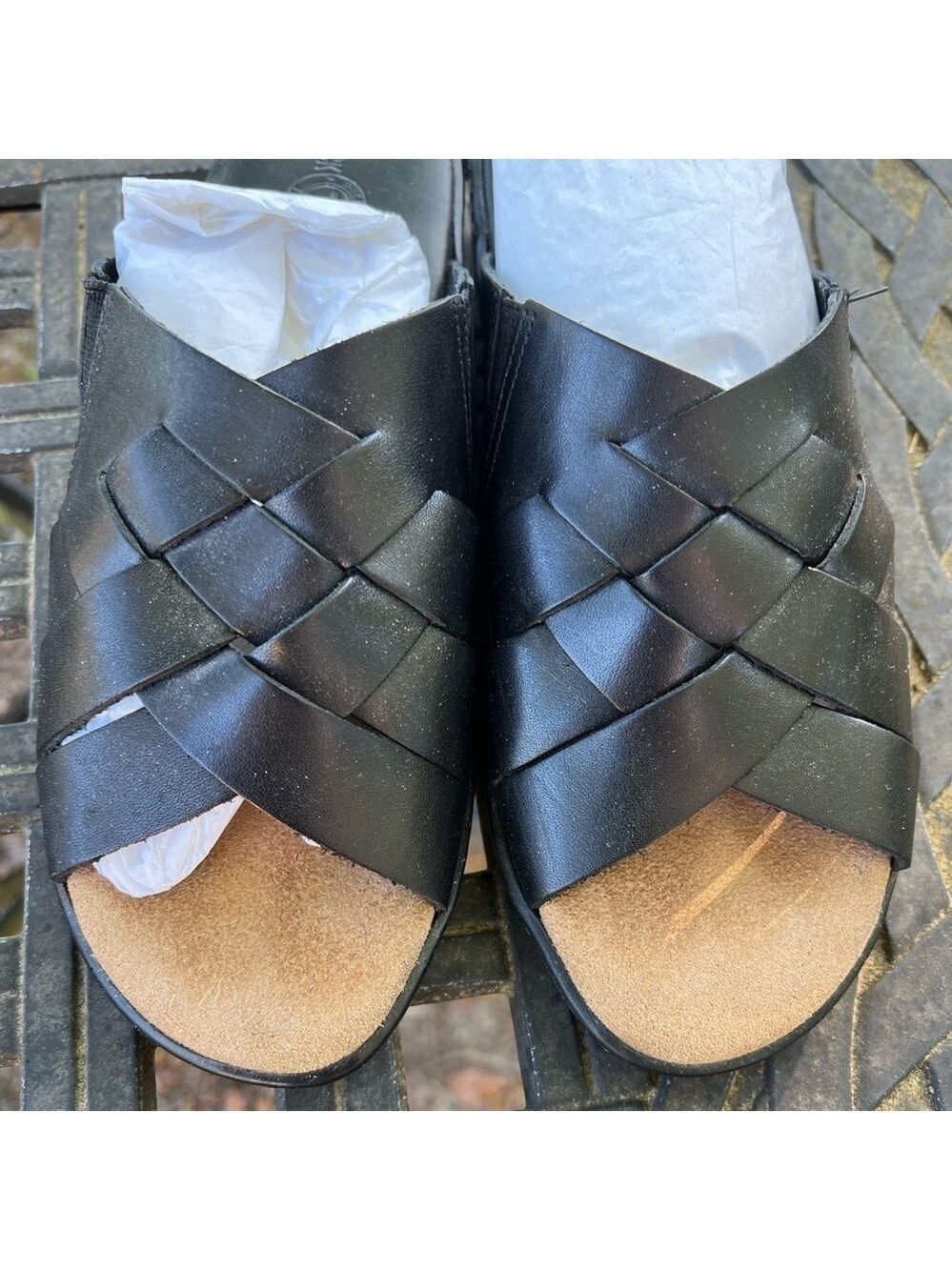 Vintage Y2K Duck Head Tina Leather Slip On Black Sandals  7M New